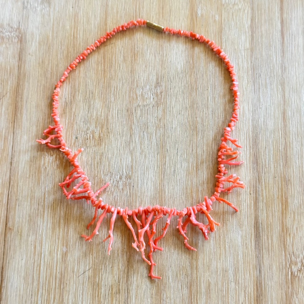 VTG Mediterranean Pink Coral Natural Necklace Branch Genuine Italy Beaded 17"